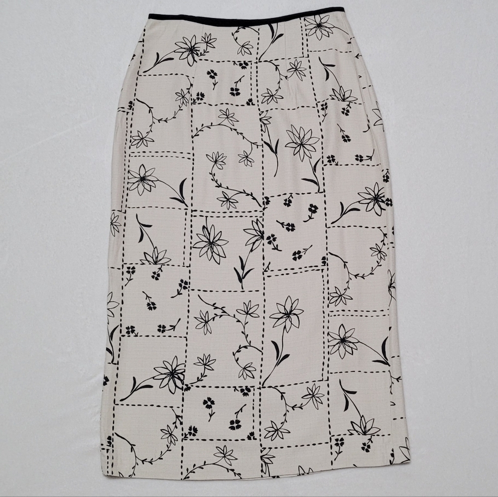 Vintage Studio C Beige Black Patchwork Floral High Rise Midi Wrap Skirt 12 - Picture 9 of 13